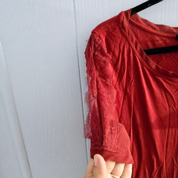 MNG by Mango Burnt Orange Ruffle Lace Sleeve size 10 Classic Coquette Feminine - Picture 4 of 6